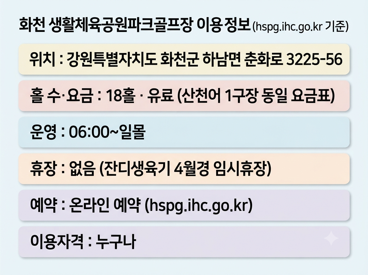 화천 생활체육공원파크골프장 이용 정보 인포그래픽