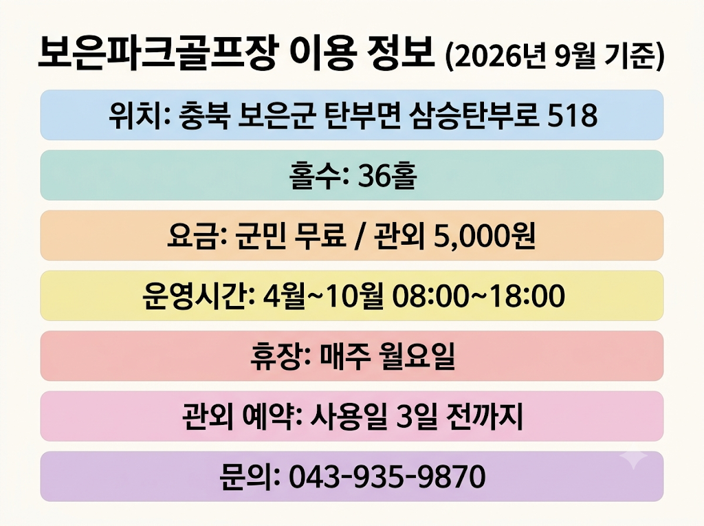 충북 보은파크골프장 이용 정보 인포그래픽