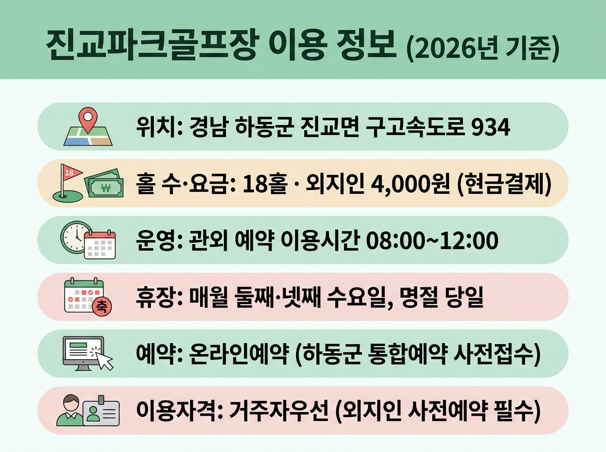 경남 하동 진교파크골프장 이용 정보 인포그래픽