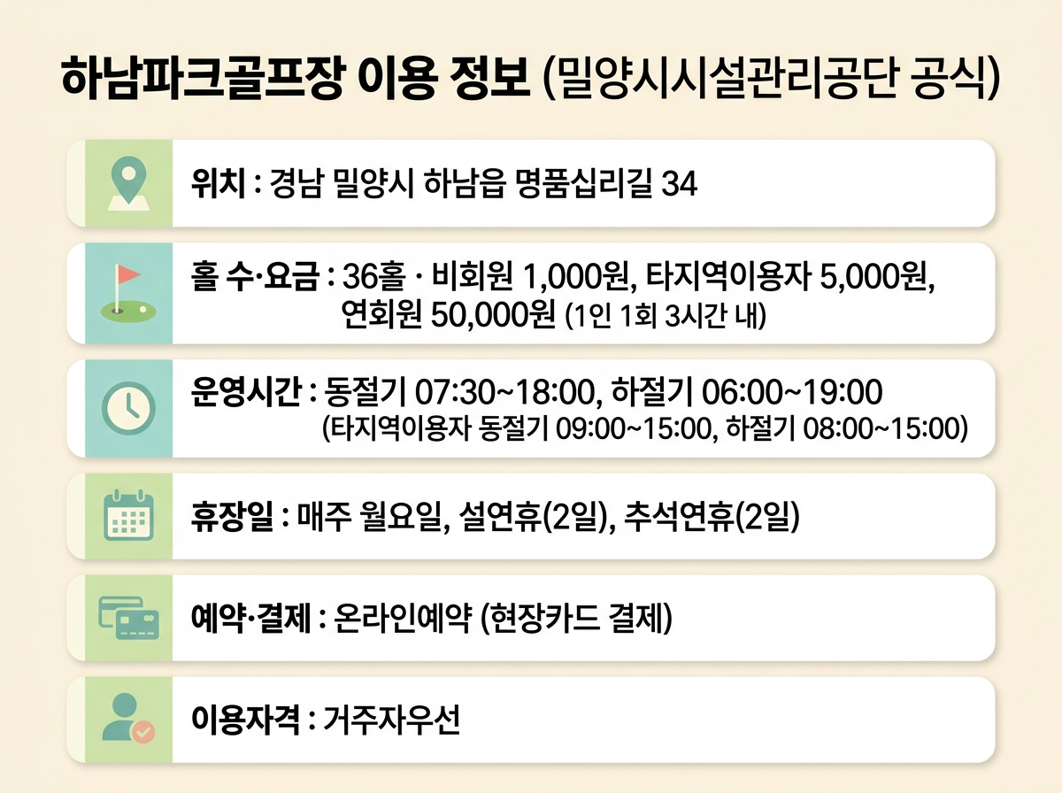 밀양 하남 파크골프장 이용 정보 인포그래픽